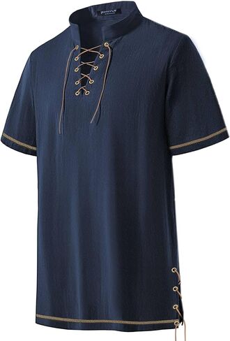 Renaissance Costume Men Pirate Shirt Cotton Linen Mens Renaissance Shirt for Halloween Viking Pirate Cosplay in Kuwait