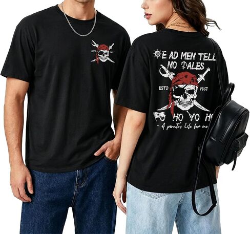 Pirate Shirt Couple Matching Shirts Vintage Skeleton Shirt Skull Graphic Tee Family Vacation Short Sleeve Tops in Saudi Arabia