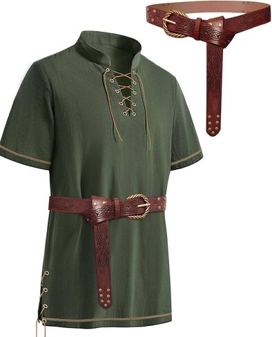 Renaissance Men Costume Renaissance Shirt Pirate Shirt Medieval Costume Men with Belt for Halloween Cosplay in Kuwait