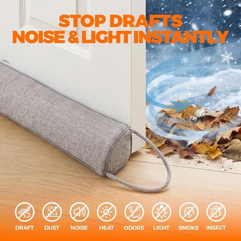 Holikme Weighted Door Draft Stopper 32 inch, Sweep Weather Stripping Seal Noise, Cold Air Blocker, Soundproofing, Warmth Sealer, Reinforced and Durable,Gray in Kuwait
