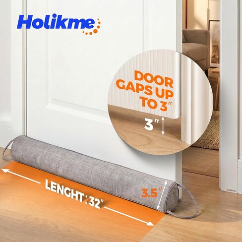 Holikme Weighted Door Draft Stopper 32 inch, Sweep Weather Stripping Seal Noise, Cold Air Blocker, Soundproofing, Warmth Sealer, Reinforced and Durable,Gray in Kuwait
