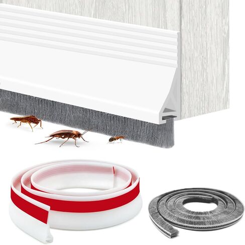 Door Draft Stopper with Brush,Under Door Draft Stoppers,Self Adhesive Draft Stopper for Bottom of Door,Silicone Weather Stripping,Door Sweep for Bottom of Door (White, 39 Inch*1Pack) in Saudi Arabia