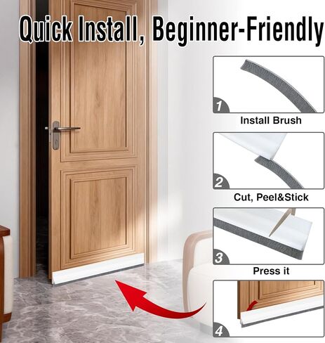 Door Draft Stopper with Brush,Under Door Draft Stoppers,Self Adhesive Draft Stopper for Bottom of Door,Silicone Weather Stripping,Door Sweep for Bottom of Door (White, 39 Inch*1Pack) in Saudi Arabia