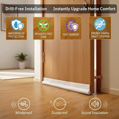 Door Draft Stopper, 2-Pack White Under Door Seal Strip for Bottom of Door, Blocks Draft Noise and Cold Air, Easy Install Weather Stripping for Interior Exterior Doors in Saudi Arabia