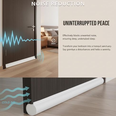 Door Draft Stopper, 2-Pack White Under Door Seal Strip for Bottom of Door, Blocks Draft Noise and Cold Air, Easy Install Weather Stripping for Interior Exterior Doors in Saudi Arabia