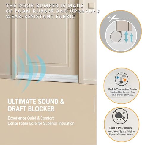 Door Draft Stopper, 2-Pack White Under Door Seal Strip for Bottom of Door, Blocks Draft Noise and Cold Air, Easy Install Weather Stripping for Interior Exterior Doors in Saudi Arabia