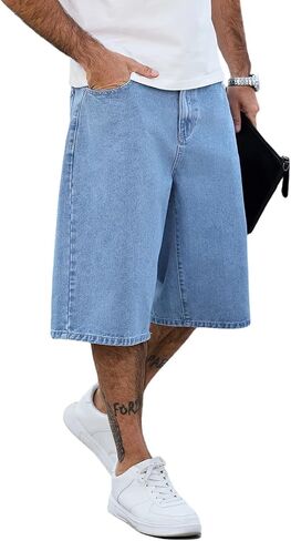 Baggy Jean Shorts for Mens Wide Leg Denim Shorts Relaxed Fit Y2K Hip Hop Summer Jorts in Kuwait