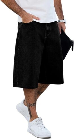 Baggy Jean Shorts for Mens Wide Leg Denim Shorts Relaxed Fit Y2K Hip Hop Summer Jorts in Kuwait