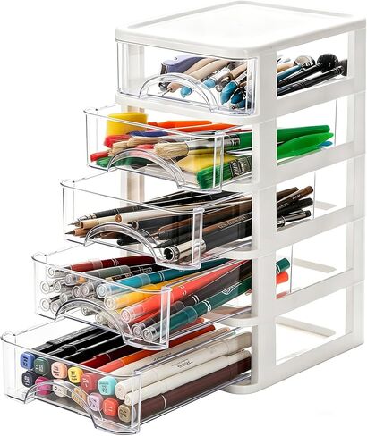Desk Top 4-Drawer Storage Organizer, Plastic Desk Drawer Organizers for Makep Vanity Nail Polish Stationery Art Craft Office Supplies and Small Organization in Kuwait