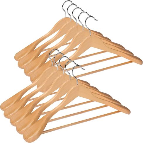 ABHENG Solid Wood Suit Hangers, 10 Pack, Coat Hangers with Non Slip Trouser Bar, 360° Swivel Hook, Heavy Duty Wide Hangers for Suit, Coat, Jacket, Trousers, Pants,17.3" W x 9", Dark Walnut AWY0410H in Kuwait