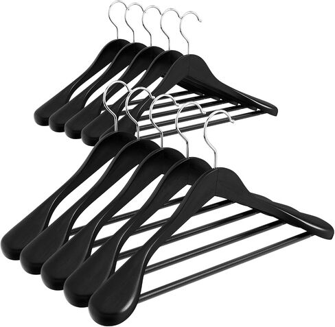 ABHENG Solid Wood Suit Hangers, 10 Pack, Coat Hangers with Non Slip Trouser Bar, 360° Swivel Hook, Heavy Duty Wide Hangers for Suit, Coat, Jacket, Trousers, Pants,17.3" W x 9", Dark Walnut AWY0410H in Kuwait