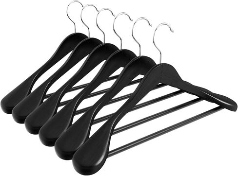 ABHENG Solid Wood Suit Hangers, 10 Pack, Coat Hangers with Non Slip Trouser Bar, 360° Swivel Hook, Heavy Duty Wide Hangers for Suit, Coat, Jacket, Trousers, Pants,17.3" W x 9", Dark Walnut AWY0410H in Kuwait