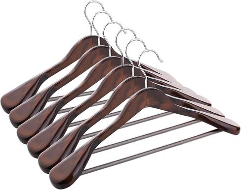 ABHENG Solid Wood Suit Hangers, 10 Pack, Coat Hangers with Non Slip Trouser Bar, 360° Swivel Hook, Heavy Duty Wide Hangers for Suit, Coat, Jacket, Trousers, Pants,17.3" W x 9", Dark Walnut AWY0410H in Kuwait