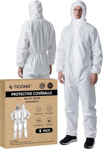 TICONN Hazmat Suit Disposable Coveralls, Full Body Protective Lab Coveralls, Breathable Paint Suit for Men Women in Kuwait