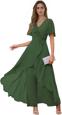 Mother of The Bride Pantsuit with Lace Appliques Chiffon Formal Pant Suits for Wedding Guest KV005 in Saudi Arabia