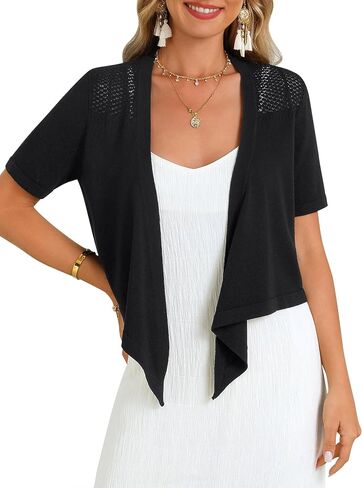 Women's Tie Front Shrug Short Sleeve Bolero Cardigan Lightweight Summer Casual Short Shawl Tops in Saudi Arabia