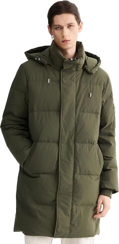 Orolay Men's Quilted Down Jacket – Windproof, Water-Resistant, Hooded Puffer Coat with Pockets for Winter Sports in Kuwait