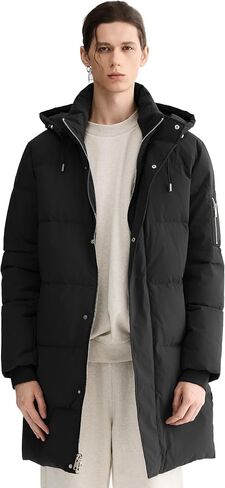 Orolay Men's Quilted Down Jacket – Windproof, Water-Resistant, Hooded Puffer Coat with Pockets for Winter Sports in Kuwait