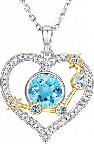 Iefil Birthstone Necklace for Women - 925 Sterling Silver Zodiac Constellation Necklace, Anniversary Birthday Jewelry Gifts in Kuwait