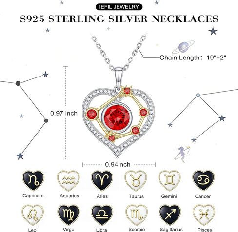 Iefil Birthstone Necklace for Women - 925 Sterling Silver Zodiac Constellation Necklace, Anniversary Birthday Jewelry Gifts in Kuwait
