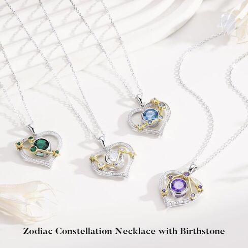 Iefil Birthstone Necklace for Women - 925 Sterling Silver Zodiac Constellation Necklace, Anniversary Birthday Jewelry Gifts in Kuwait