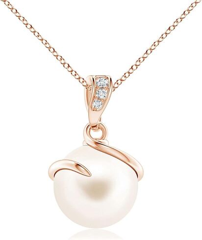 Angara Freshwater Pearl Spiral Pendant with Diamonds in Silver/14K Solid Gold/Platinum | Freshwater Pearl Solitaire 18" Necklace for Women | June Birthstone, Anniversary Jewelry Gift in Kuwait