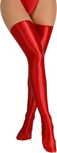 FEOYA Shiny Thigh High Stockings for Women Oil Glossy Stockings Opaque Long Stockings Over Knee Cosplay Socks in Kuwait