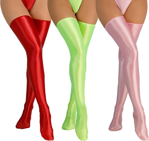 FEOYA Shiny Thigh High Stockings for Women Oil Glossy Stockings Opaque Long Stockings Over Knee Cosplay Socks in Kuwait
