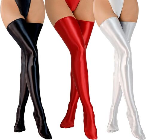FEOYA Shiny Thigh High Stockings for Women Oil Glossy Stockings Opaque Long Stockings Over Knee Cosplay Socks in Kuwait