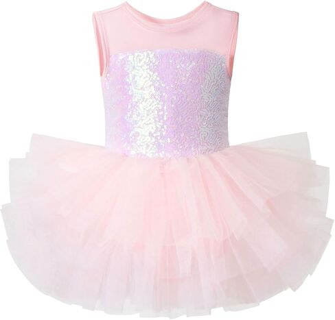 KARETT Girls Ballet Leotard Dress Sleeveless Sequin Tutu with Snap A-Line Toddler Dancewear for Recital Birthday Party in Kuwait
