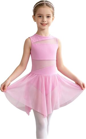 Girls Lyrical Dance Costume Contemporary Ballet Leotard Sleeveless Tulle Dance Dress for Gymnastics Dancewear in Saudi Arabia