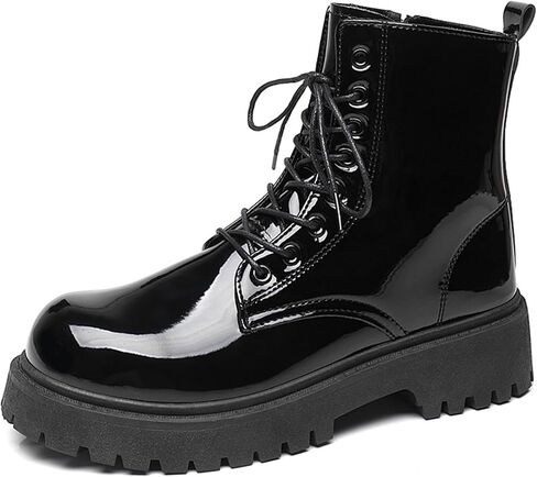 Men's Patent Leather Round Toe Platform Ankle Boots Lace Up Fashion Comfortable Non-Slip Lug Sole Combat Booties For Wedding Formal Business Office Daily Wear in Kuwait