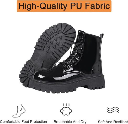 Men's Patent Leather Round Toe Platform Ankle Boots Lace Up Fashion Comfortable Non-Slip Lug Sole Combat Booties For Wedding Formal Business Office Daily Wear in Kuwait