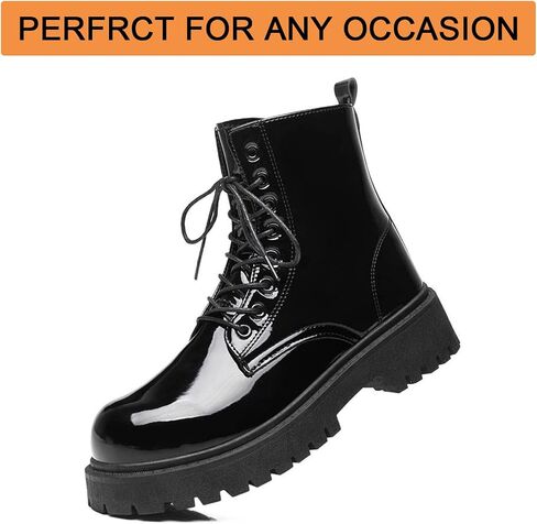 Men's Patent Leather Round Toe Platform Ankle Boots Lace Up Fashion Comfortable Non-Slip Lug Sole Combat Booties For Wedding Formal Business Office Daily Wear in Kuwait