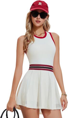 Women's Tennis Dress Golf Workout Pickleball Athletic Sleeveless Racerback Cutout Pleated Mini Skater Summer Activewear in Kuwait