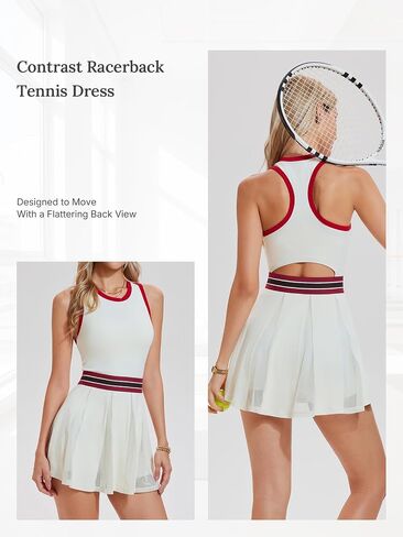 Women's Tennis Dress Golf Workout Pickleball Athletic Sleeveless Racerback Cutout Pleated Mini Skater Summer Activewear in Kuwait
