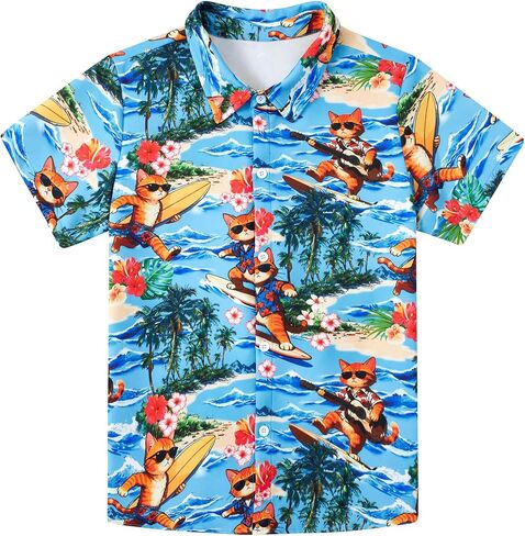 westwolf Boys Hawaiian Shirts 7-14 Years Button Down Short Sleeve Cool Top Shirt in Saudi Arabia