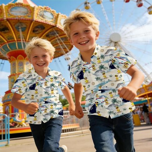 American Flag Boys Hawaiian Shirts 3D Graphic Short Sleeve Button Down Dress Shirt Kids Beach Aloha Shirt for 3-14 Years in Saudi Arabia
