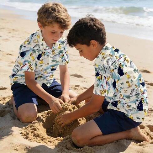 American Flag Boys Hawaiian Shirts 3D Graphic Short Sleeve Button Down Dress Shirt Kids Beach Aloha Shirt for 3-14 Years in Saudi Arabia