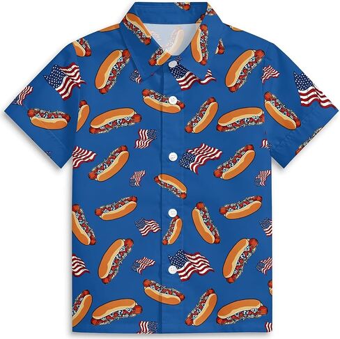 American Flag Boys Hawaiian Shirts 3D Graphic Short Sleeve Button Down Dress Shirt Kids Beach Aloha Shirt for 3-14 Years in Saudi Arabia