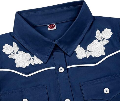Yesfashion Boys Western Embroidered Short Sleeve Button Down Shirt with Collar and Chest Pockets 4-13Y in Kuwait