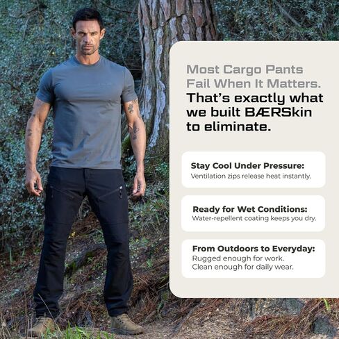 BAERSKIN Water Repellent Tactical Cargo Pants for Men - PFAS Free Stretch Work Pants - Mens Cargo Pants 30-44 in Kuwait
