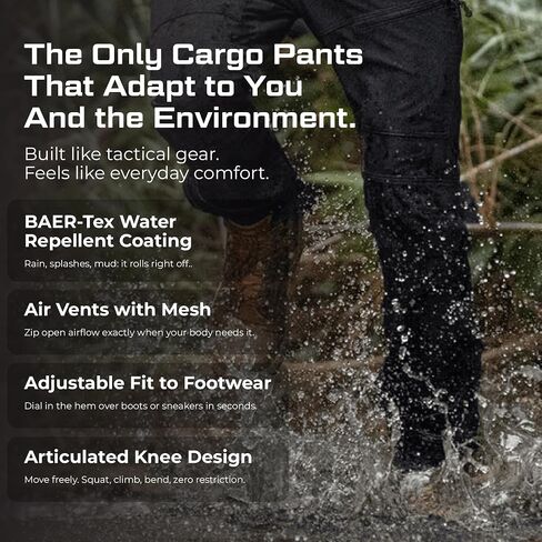 BAERSKIN Water Repellent Tactical Cargo Pants for Men - PFAS Free Stretch Work Pants - Mens Cargo Pants 30-44 in Kuwait
