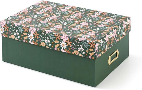 Soul & Lane Decorative Photo Storage Box with Lid, 11.7" × 7.7" × 4.5", Memory Box for Keepsakes, Floral Cardboard Picture Organizer for Mementos and Organization, Woodland Meadow in Saudi Arabia
