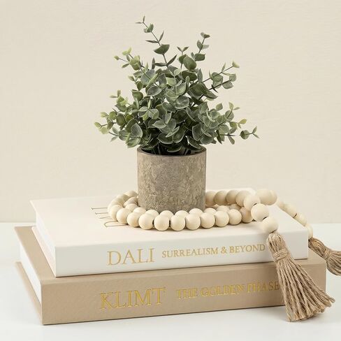 3-Piece Decorative Books for Home Decor with Wood Bead Garland - Stackable Linen Faux Book Box for Coffee Table Styling, Real Fabric Cover Fake Books with Tassel as Display Riser for Shelf in Saudi Arabia