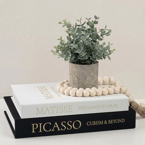 3-Piece Decorative Books for Home Decor with Wood Bead Garland - Stackable Linen Faux Book Box for Coffee Table Styling, Real Fabric Cover Fake Books with Tassel as Display Riser for Shelf in Saudi Arabia