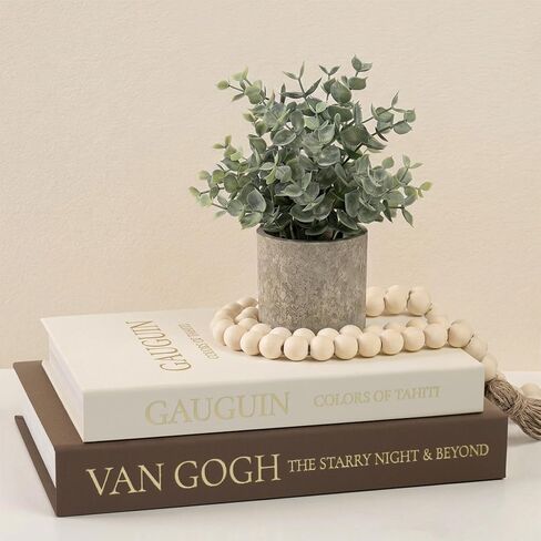 3-Piece Decorative Books for Home Decor with Wood Bead Garland - Stackable Linen Faux Book Box for Coffee Table Styling, Real Fabric Cover Fake Books with Tassel as Display Riser for Shelf in Saudi Arabia