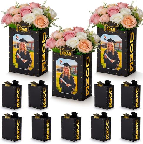 COTOPHER 12 Pcs Graduation Box Centerpieces for Table, 6/7 Inch Photo Display Frame & Hollow Picture Props Box for College Graduate Friends Gifts Congrats Grad Party Favors Decor (Black Gold) in Saudi Arabia