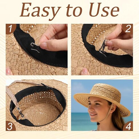 2PCS Adjustable Hat Strap Clips, Sun Hats Chin Strap, Adjustable Wide Lace Chin Cord for Boonie, Fishing-Hat, Beach-Hat, Windproof Keeper String for Golfing, Fishing, Boating, Sailing (Beige, Khaki) in Kuwait