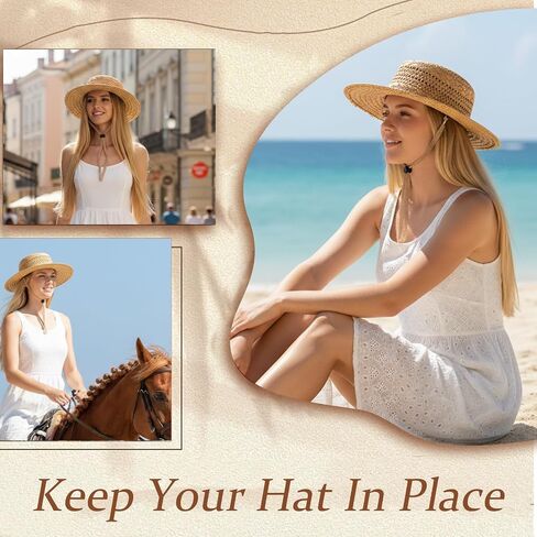2PCS Adjustable Hat Strap Clips, Sun Hats Chin Strap, Adjustable Wide Lace Chin Cord for Boonie, Fishing-Hat, Beach-Hat, Windproof Keeper String for Golfing, Fishing, Boating, Sailing (Beige, Khaki) in Kuwait